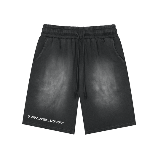 Rectangle Patch Monkey Washed Shorts  - 360 GSM