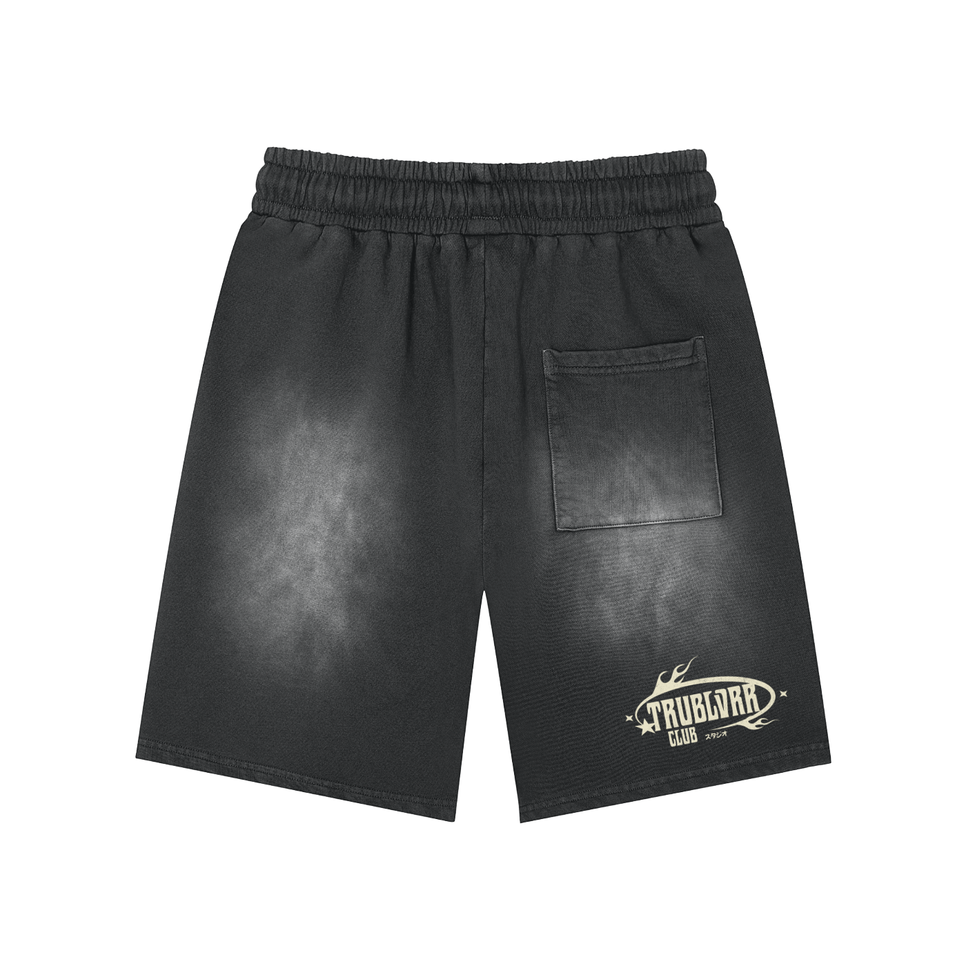 Rectangle Patch Monkey Washed Shorts  - 360 GSM