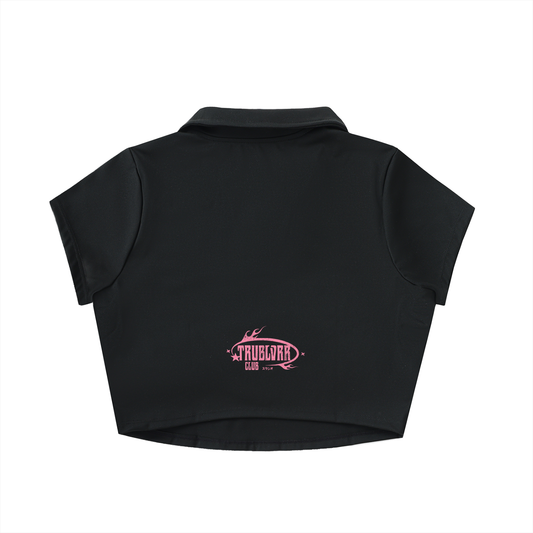 V-Neck Lapel Crop Top