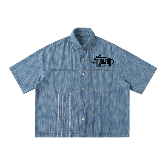 Distressed Wash Short-Sleeve Shirt