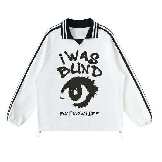 I was blind Contrast Striped Lapel Collar Sweatshirt