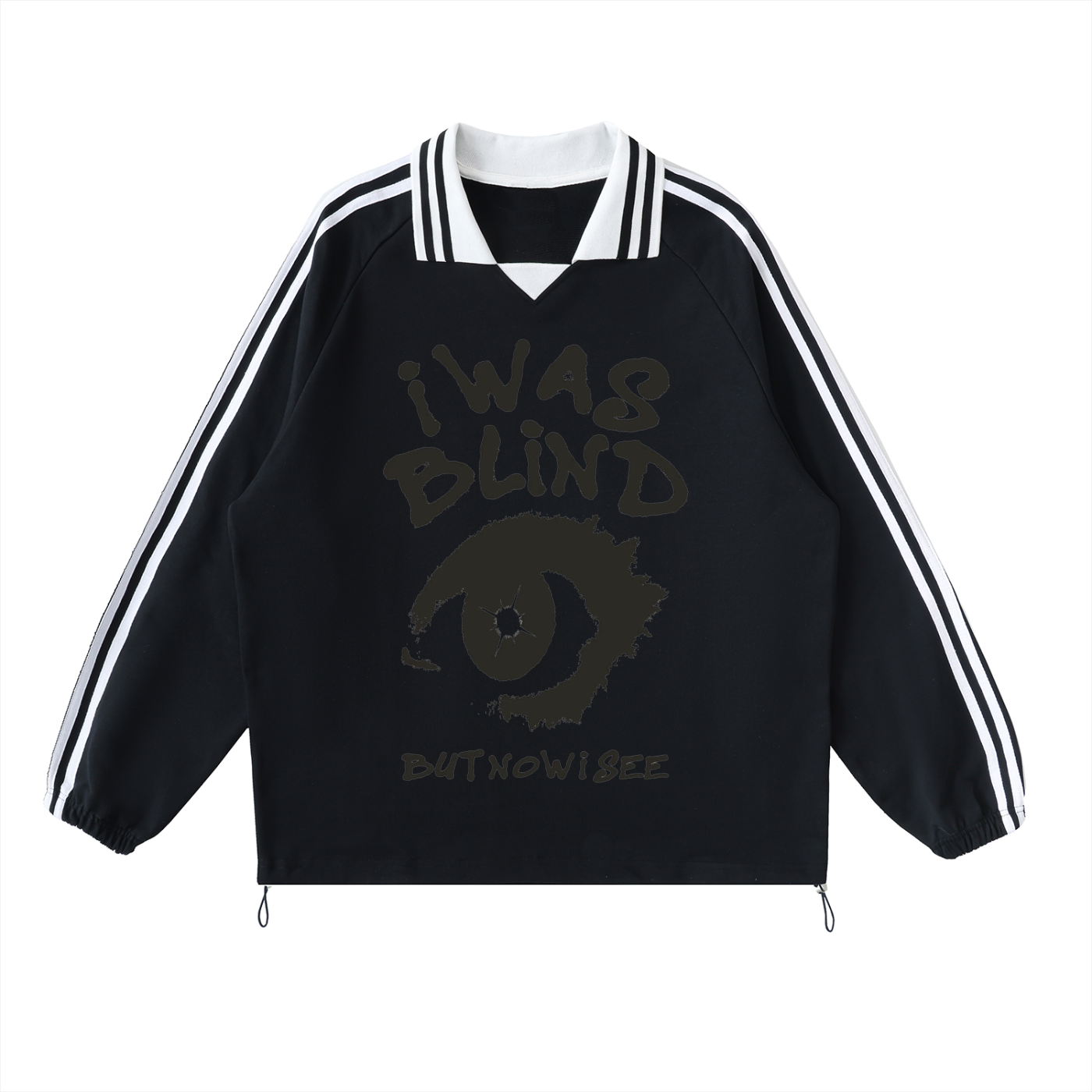 I was blind Contrast Striped Lapel Collar Sweatshirt